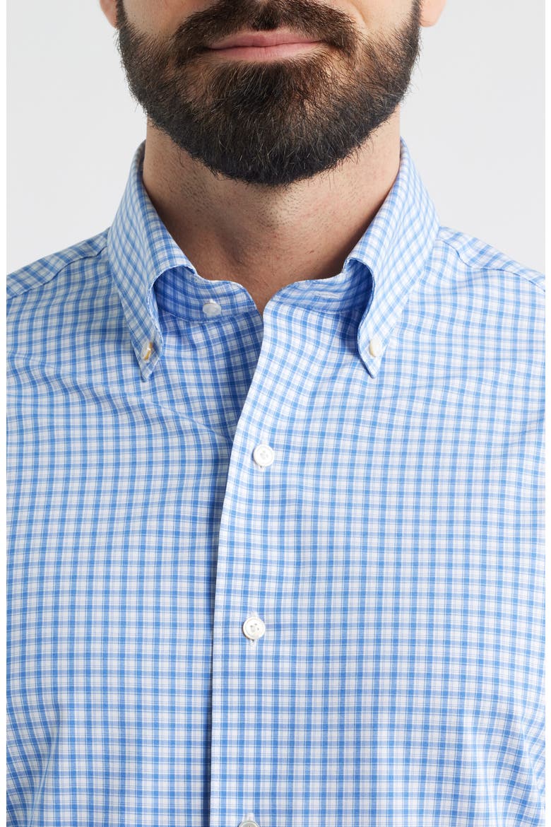 Bienville Tailored Fit Shadow Check Performance Poplin Button-Down Shirt, Alternate, color, DUSK BLUE