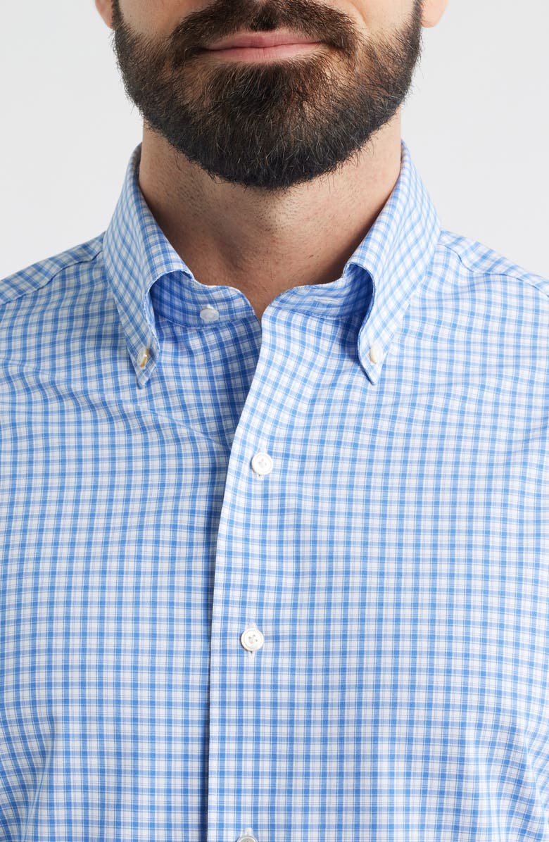 Peter Millar Bienville Tailored Fit Shadow Check Performance Poplin Button-Down Shirt, Alternate, color, Dusk Blue