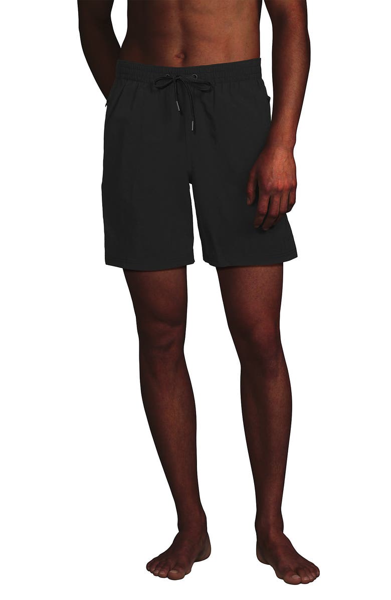 Lands' End 7 Inch Volley Hydroliner Swim Trunks, Main, color, Black