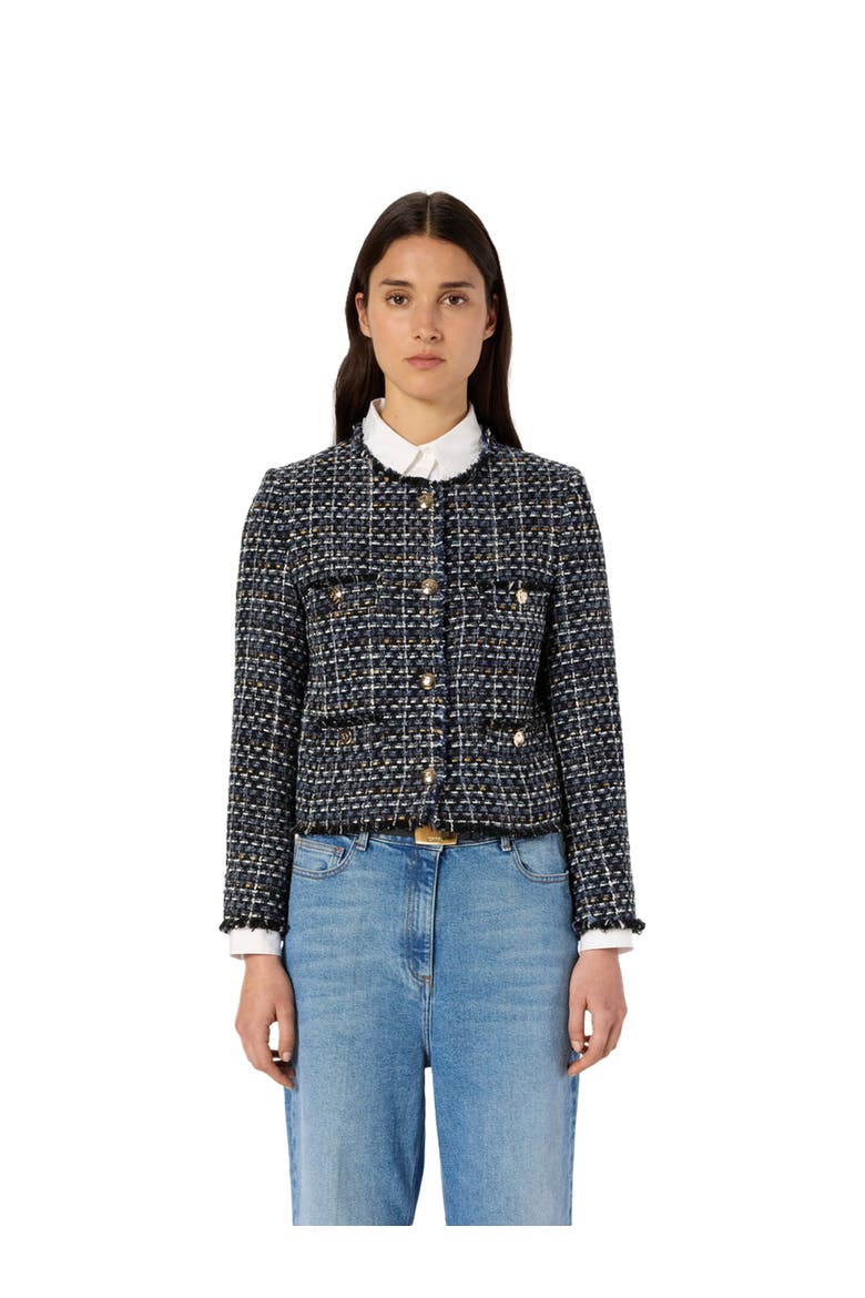 Naya Cropped Tweed Bouclé Jacket, Main, color, Indigo