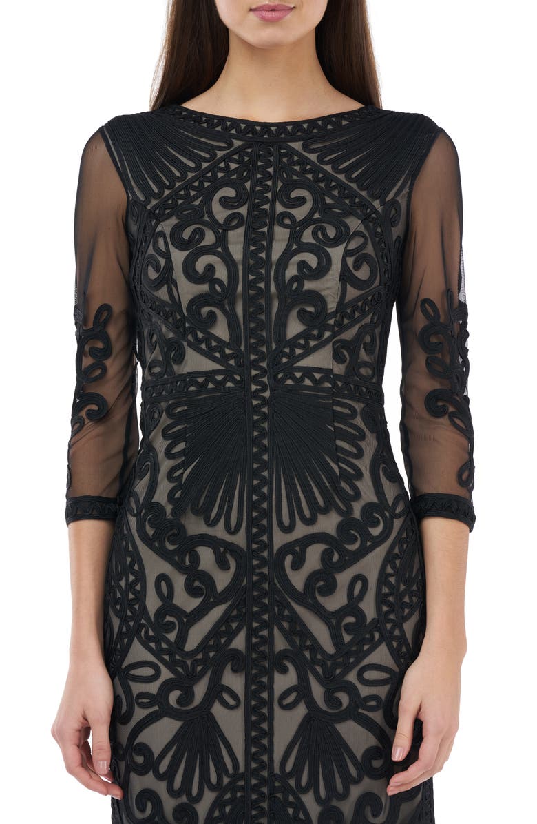 JS Collections Sheer Sleeve Soutache Cocktail Dress, Alternate, color, 
