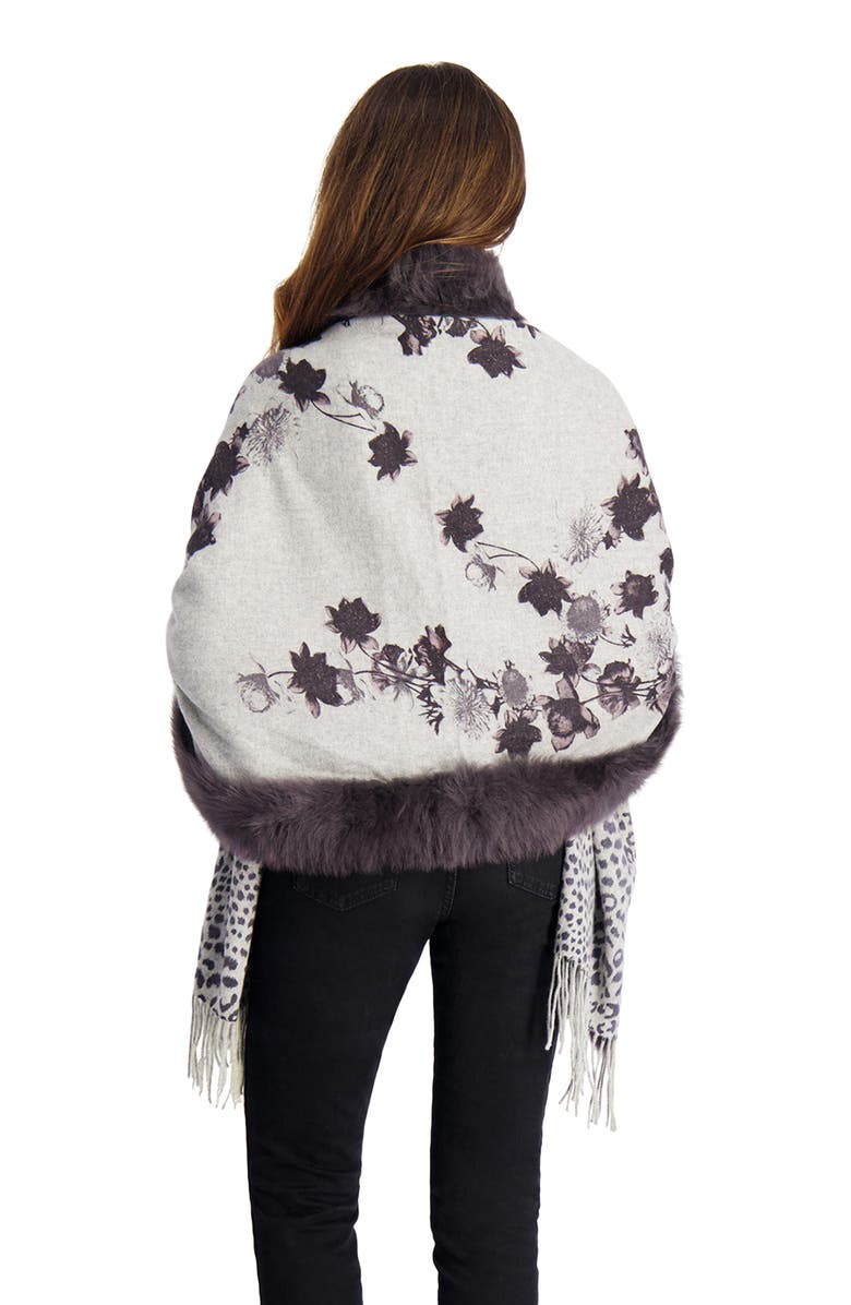 GORSKI Double Face Cashmere Stole With Lamb Tape Top And Bottom, Alternate, color, Gray Print/Animal Print