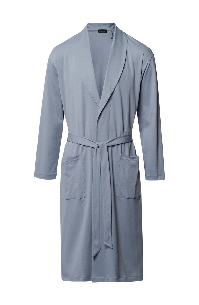 Hanro Night And Day Shawl Collar Cotton Robe 120cm, Main, color, Cliff Grey