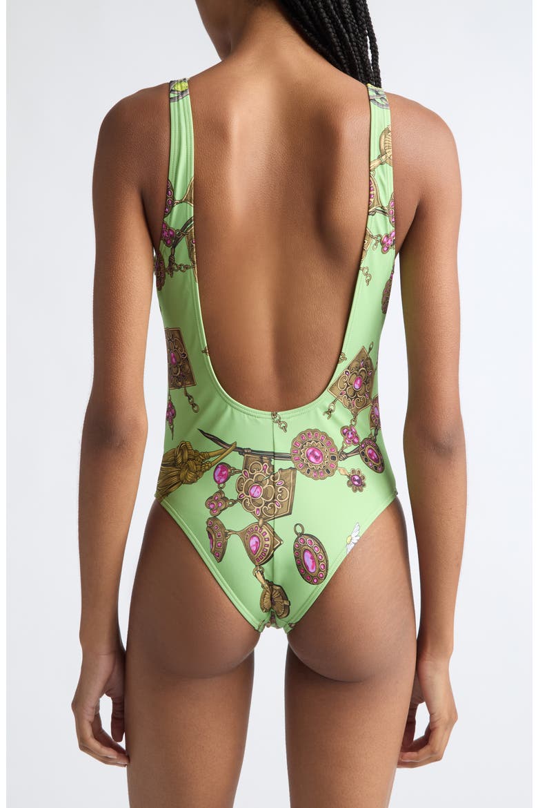 Broken Jewels Print One-Piece Swimsuit, Alternate, color, PISTACHIO AZUR GOLD