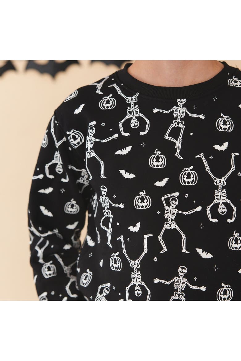 Glow In The Dark Silly Skelly Halloween Sweatshirt, Alternate, color, Black