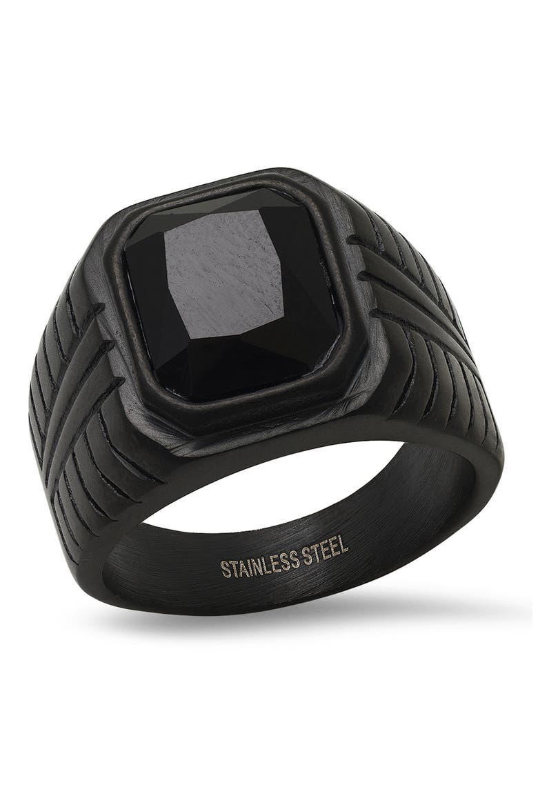 Stainless Steel Black Stone Ring, Main, color, BLACK