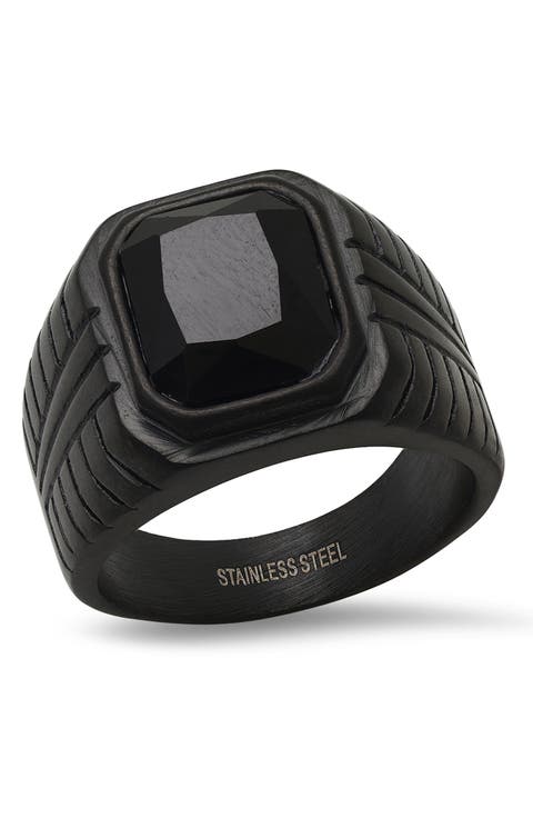 Stainless Steel Black Stone Ring