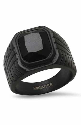 HMY JEWELRY Stainless Steel Black Stone Ring