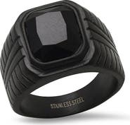 HMY JEWELRY Stainless Steel Black Stone Ring