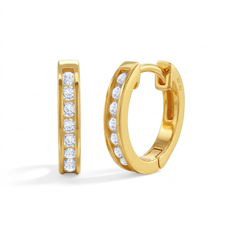 Channel Set Clear Cz Plated Hoop Earrings