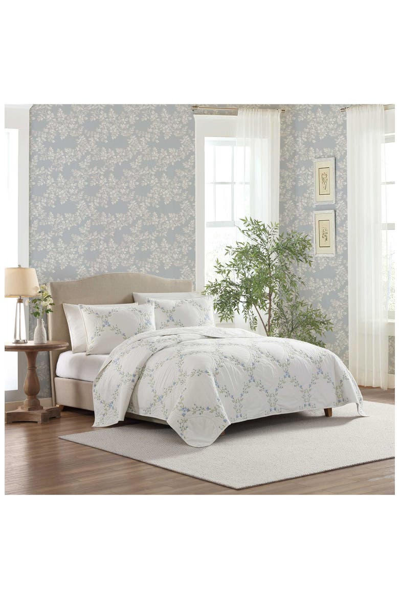 Cotton 3-Piece Quilt & Sham Set, Alternate, color, BLUE/ GREEN