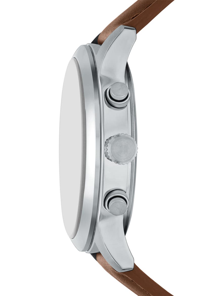 Bennett Multifunction Leather Strap Watch, 45mm, Alternate, color, SILVER