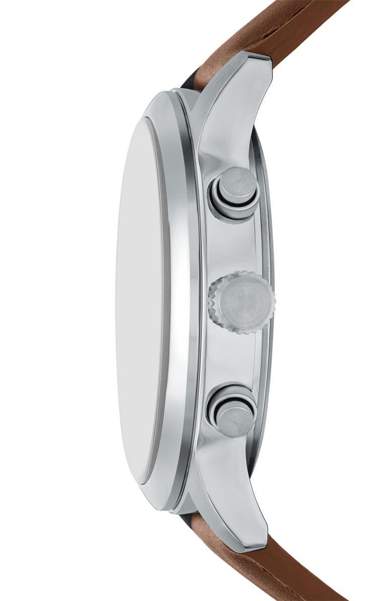 Fossil Bennett Multifunction Leather Strap Watch, 45mm, Alternate, color, Silver