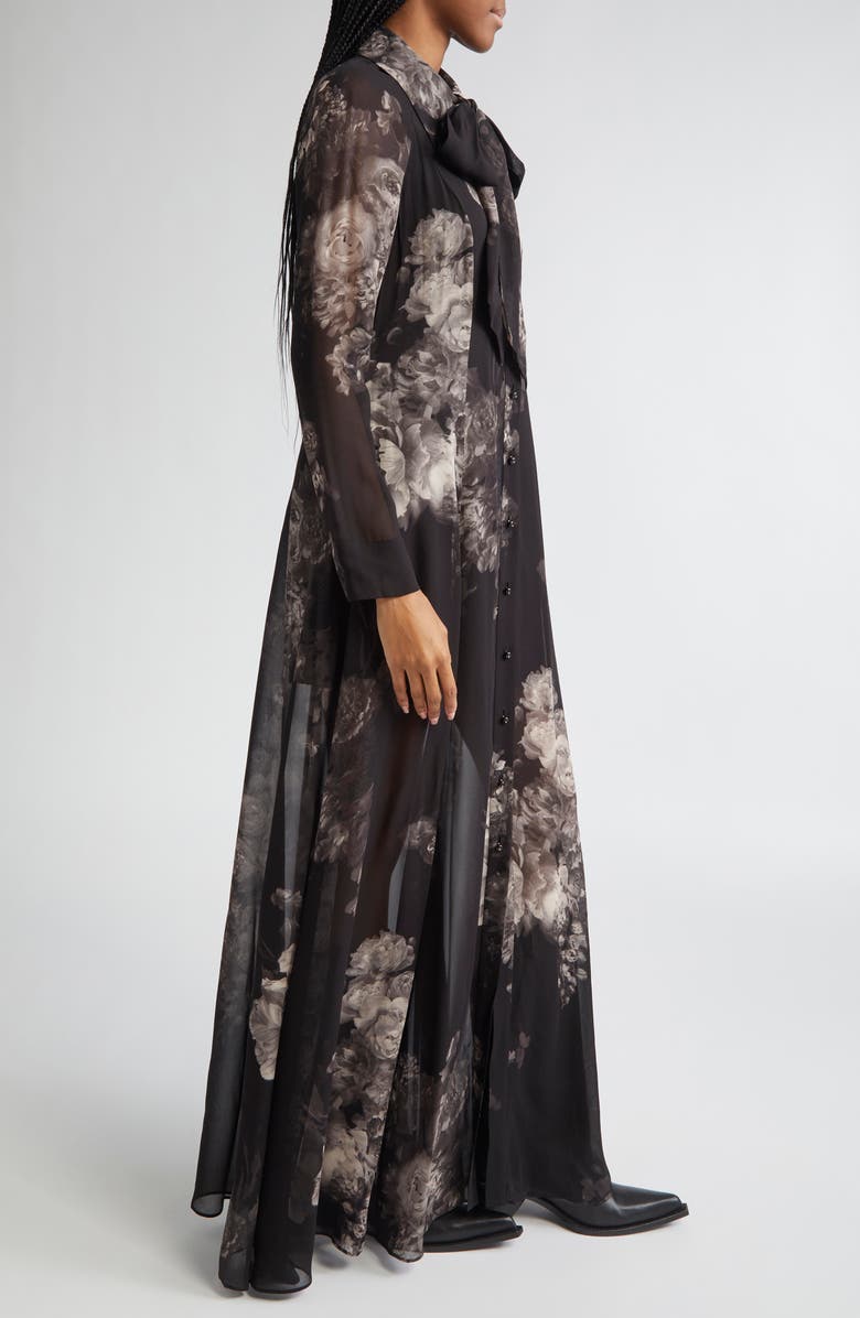 Hypnotic Floral Print Long Sleeve Georgette Shirtdress