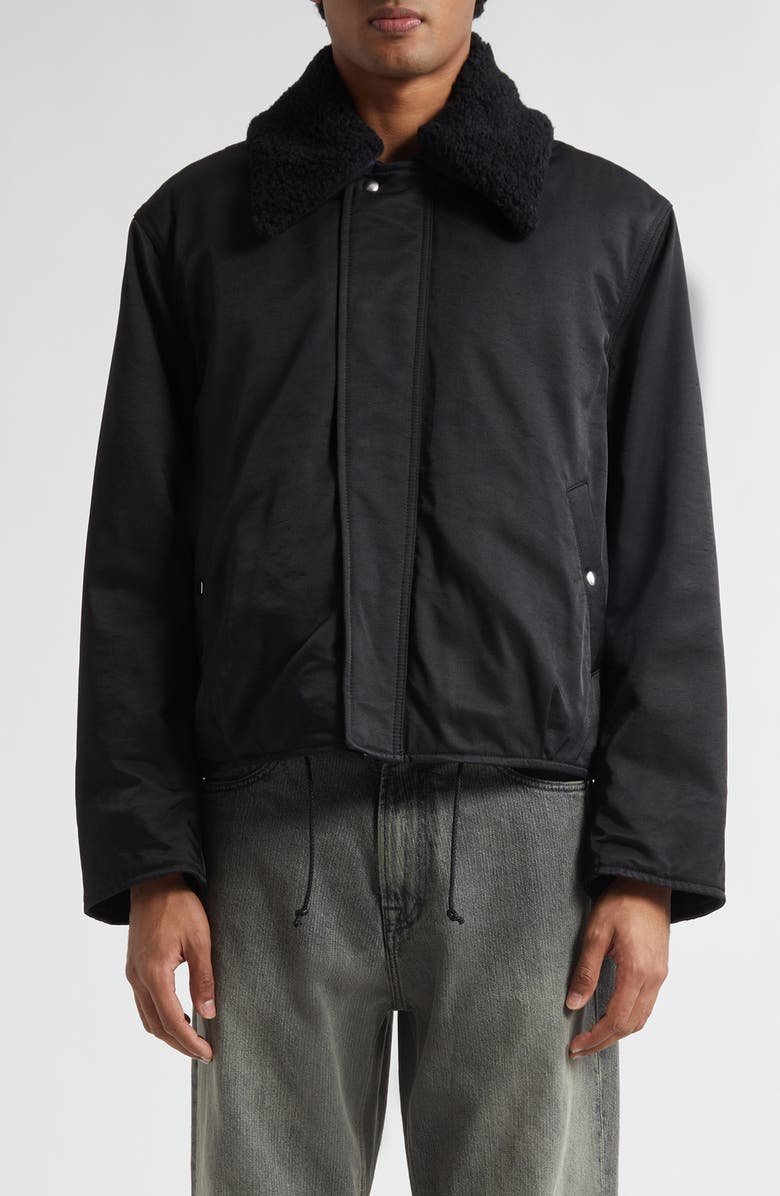 OUR LEGACY Ace Water Repellent Jacket with Detachable Faux-Fur Collar, Main, color, Black Aero Nylon