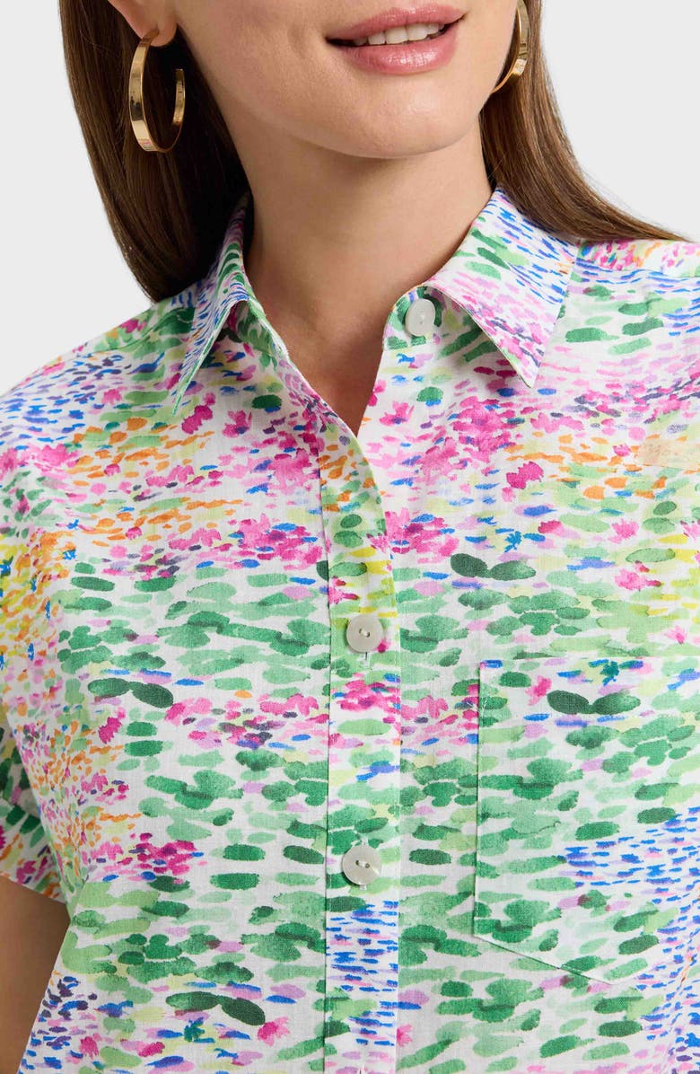 Foxcroft Abigail Short Sleeve Linen Blend Button-Up Shirt, Alternate, color, Green Multi