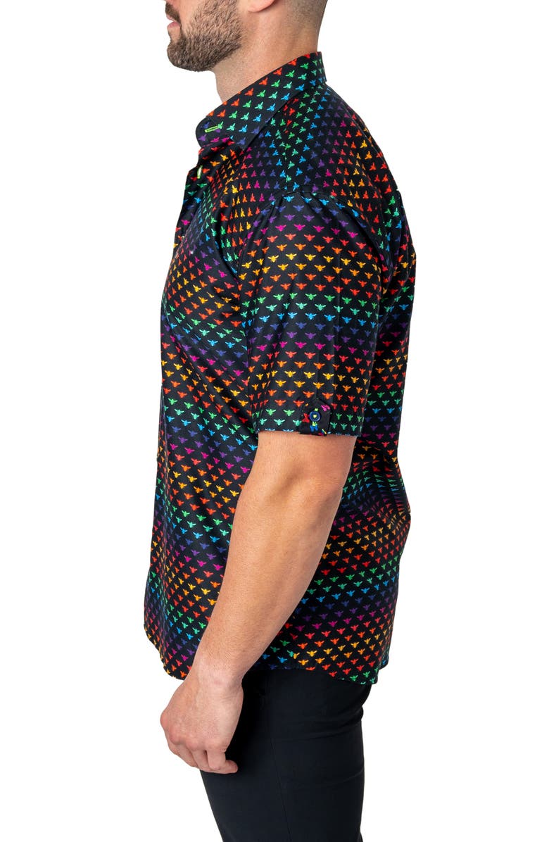 Maceoo Galileo Beerainbow Black Short Sleeve Button-Up Shirt, Alternate, color, Black