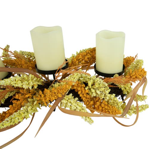 Northlight Autumn Harvest Triple Candle Holder With Artificial Fall Foliage In Multi