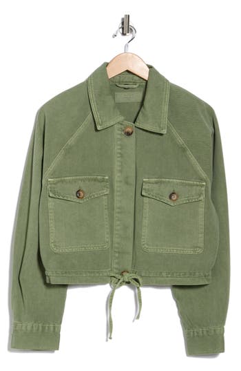 Blanknyc Crop Twill Shirt Jacket In Green
