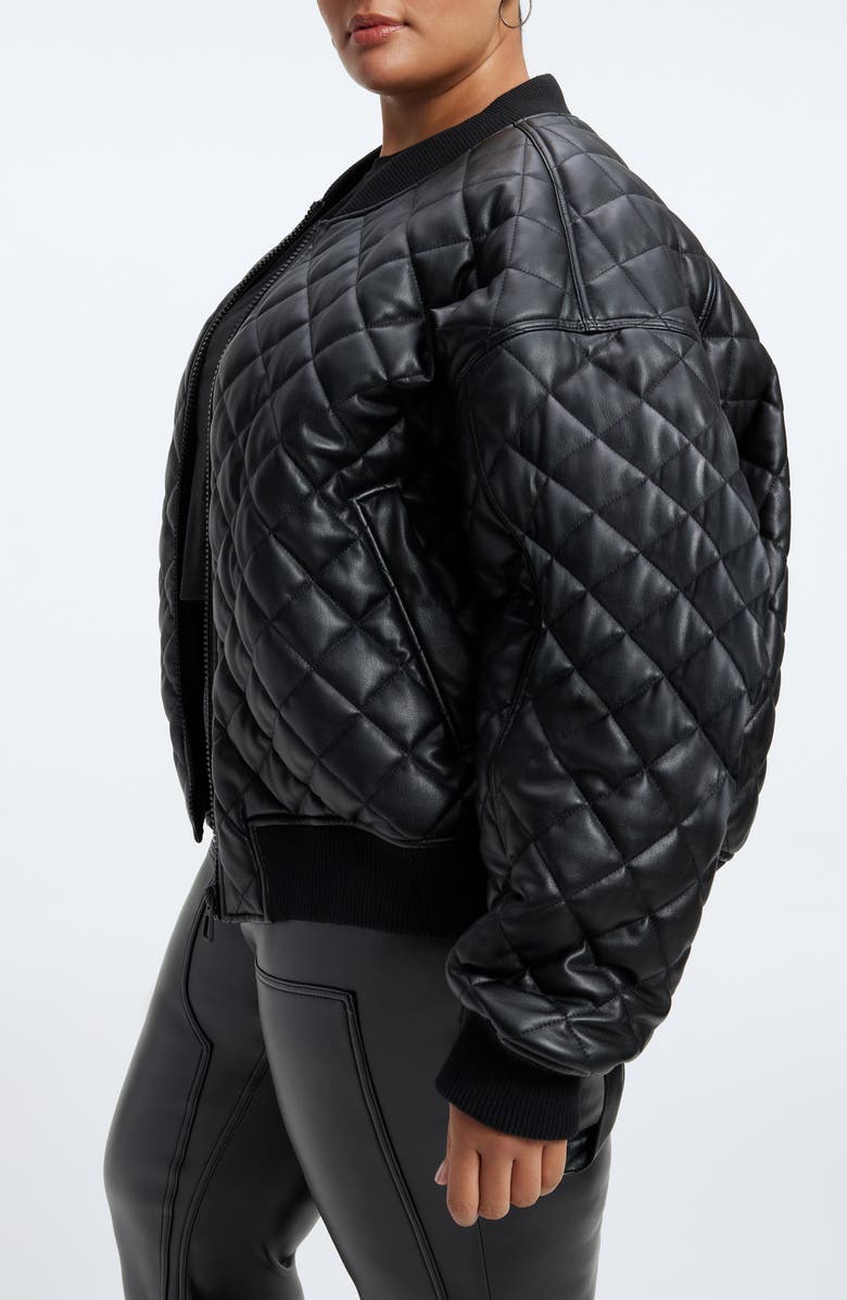 Good American Better Than Leather Faux Leather Quilted Bomber Jacket, Alternate, color,