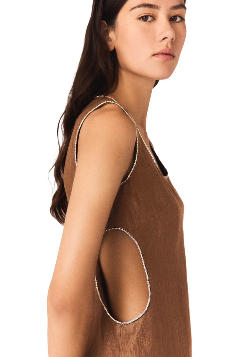 Short linen-blend dress, Alternate, color, Brown