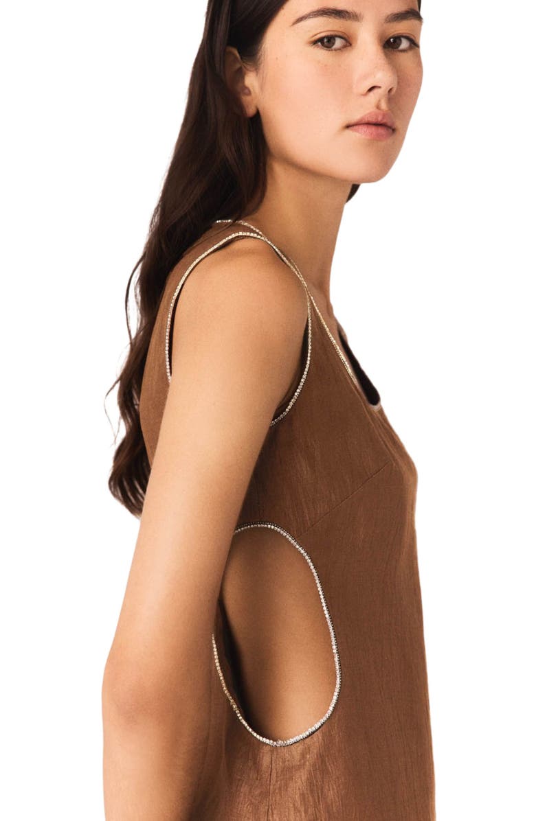 maje Short linen-blend dress, Alternate, color, Brown