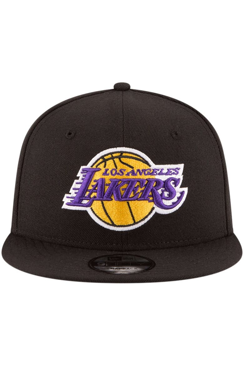 Men's New Era Black Los Angeles Lakers Official Team Color 9FIFTY Snapback Hat, Alternate, color, Black