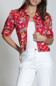 APNY Floral Print Short Sleeve Denim Jacket