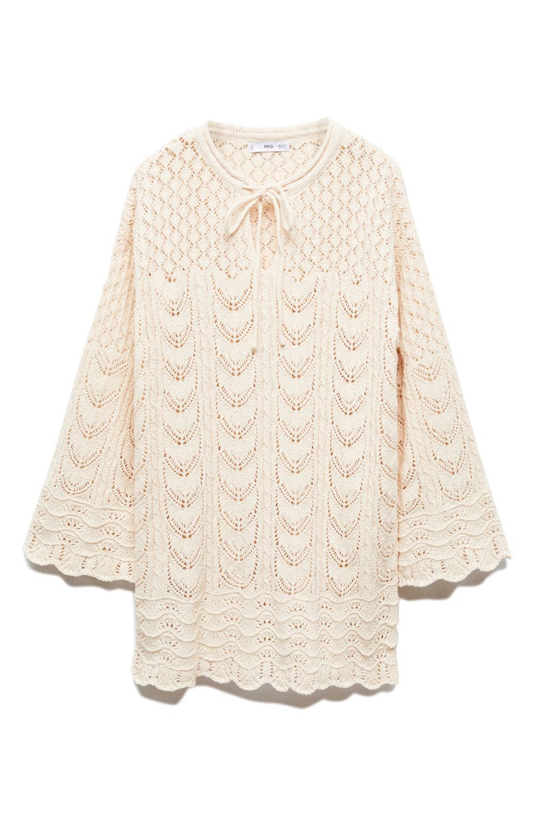 MANGO Open Stitch Belted Flare Long Sleeve Minidress, Main, color, 