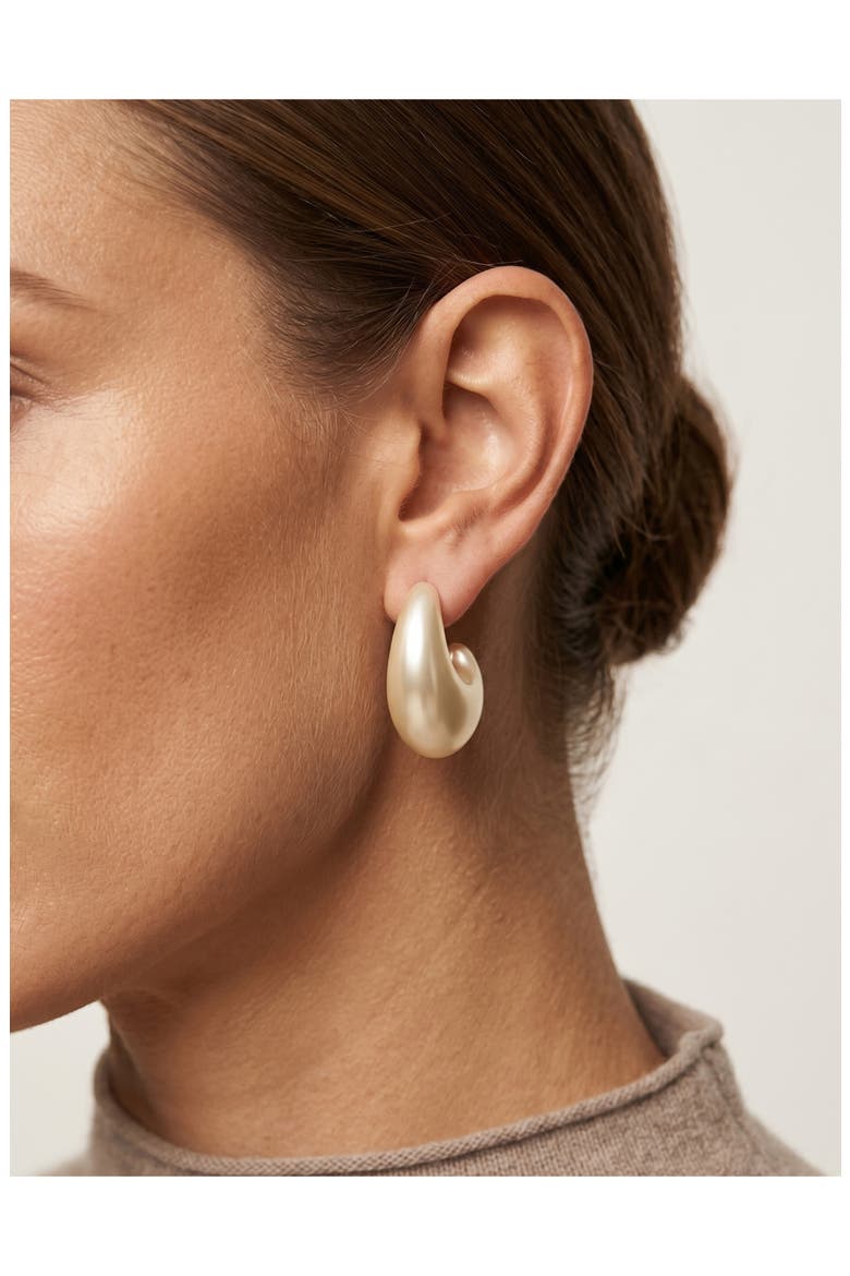 Mini Teardrop Hoop Earrings, Alternate, color, PEARL