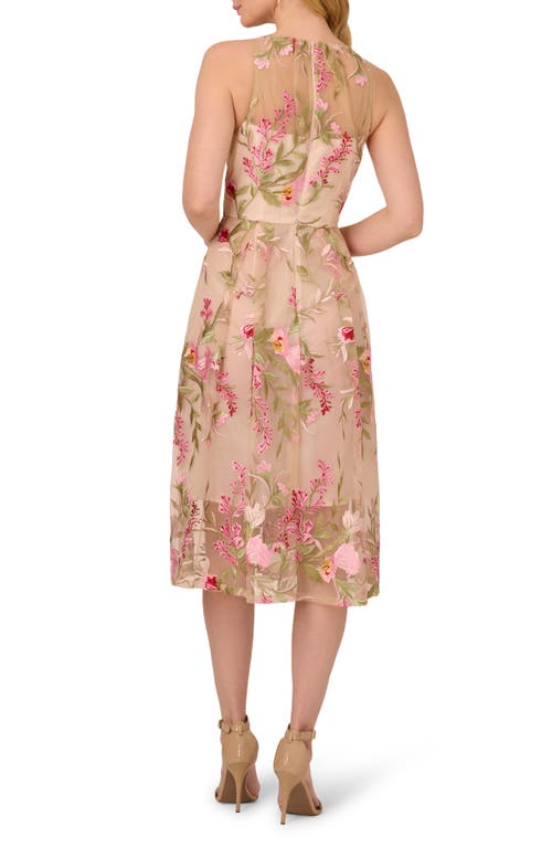 ADRIANNA PAPELL ADRIANNA PAPELL FLORAL EMBROIDERED SLEEVELESS FIT & FLARE MIDI DRESS