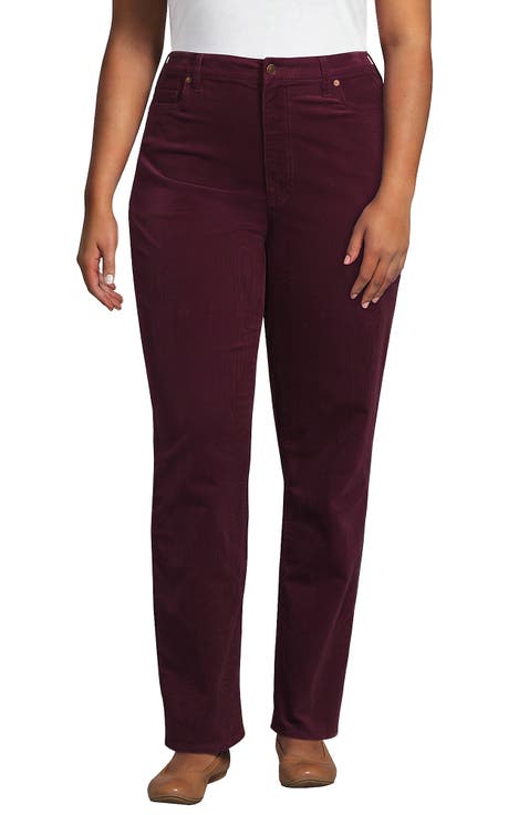 Fine Wale Embroidery Corduroy High Rise Straight Leg Pants