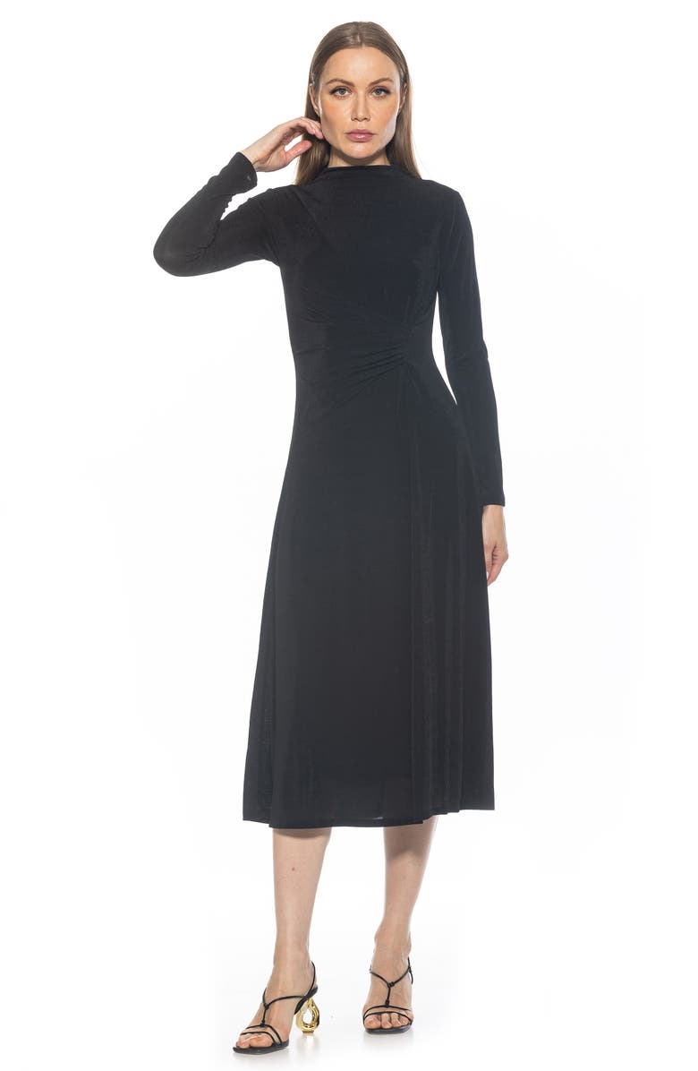 Alexia Admor Marla Long Sleeve Draped Midi Dress, Alternate, color, Black