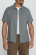 7 Diamonds The Rowan Solid Short Sleeve Textured Cotton Blend Button-Up Shirt