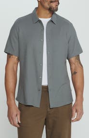 7 Diamonds The Rowan Solid Short Sleeve Textured Cotton Blend Button-Up Shirt