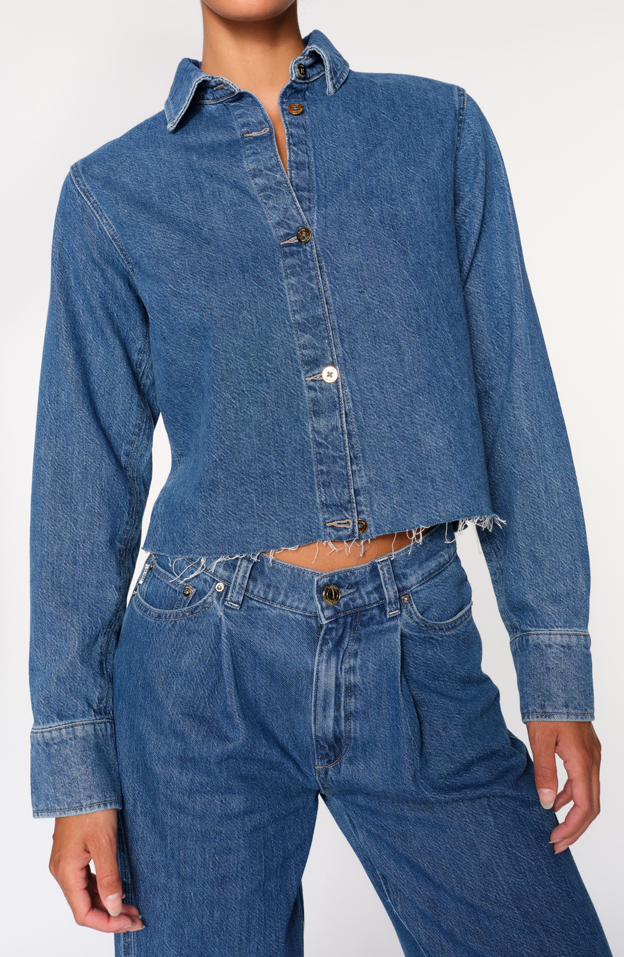 Montauk Crop Denim Button-Up Shirt