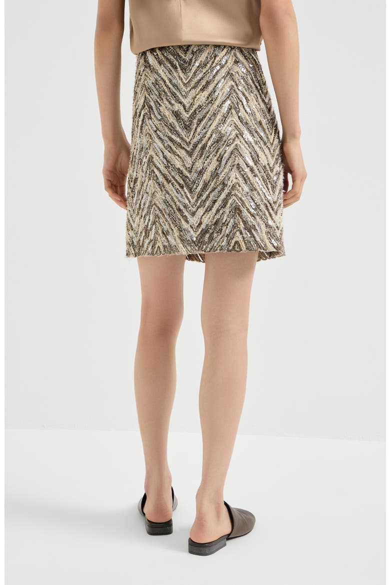 Dazzling chevron embroidery mini skirt, Alternate, color, Brown