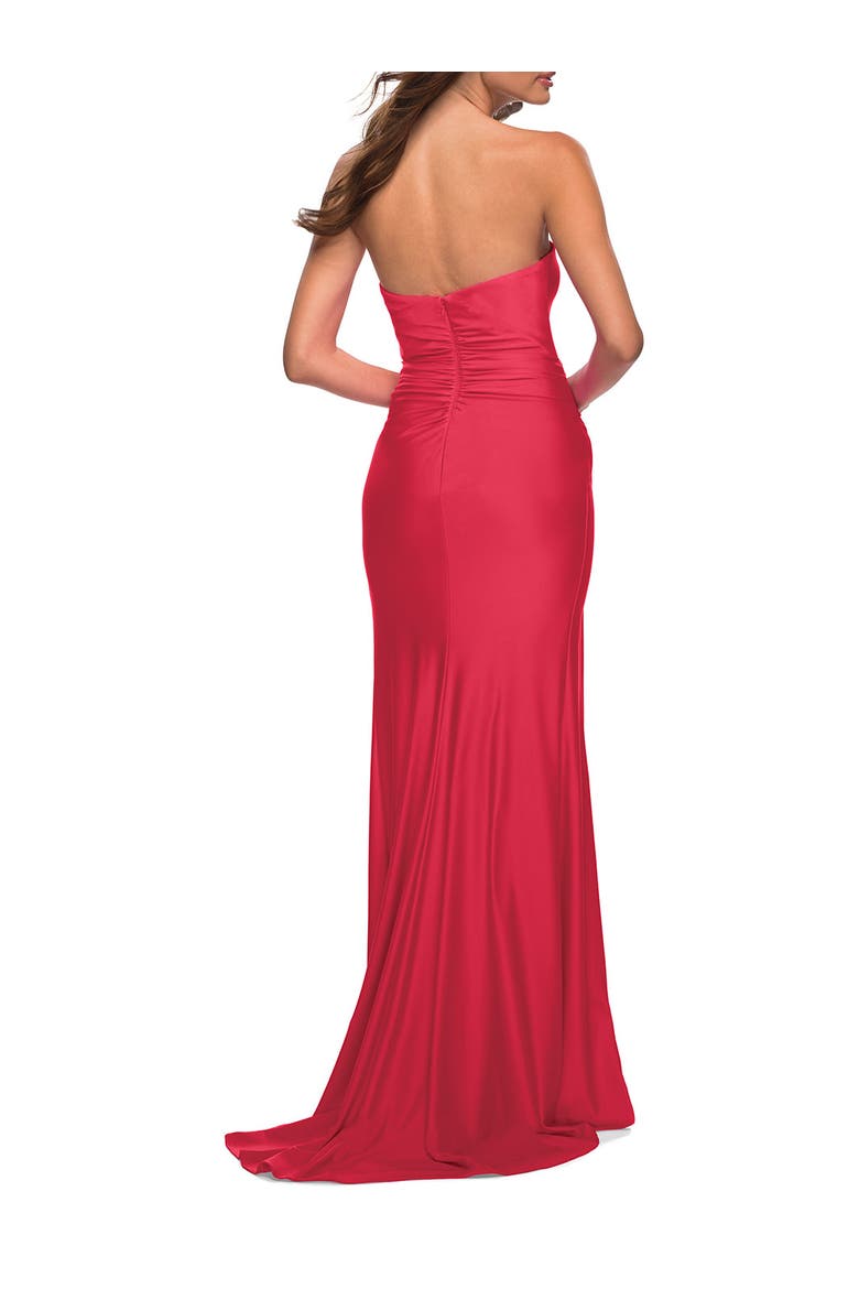 Neon Strapless Sweetheart Jersey Evening Dress, Alternate, color, Hot Coral