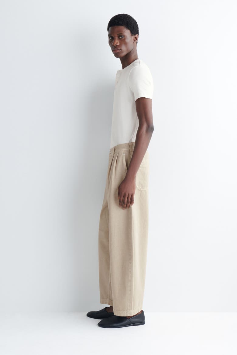 Pleated Denim Relaxed-fit Barrel-leg Pants, Alternate, color, BEIGE