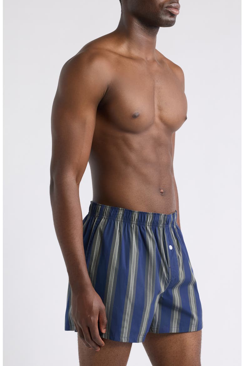Modern Woven Stretch Cotton Boxers, Alternate, color, NAVY PEACOAT- GREEN STRIPE