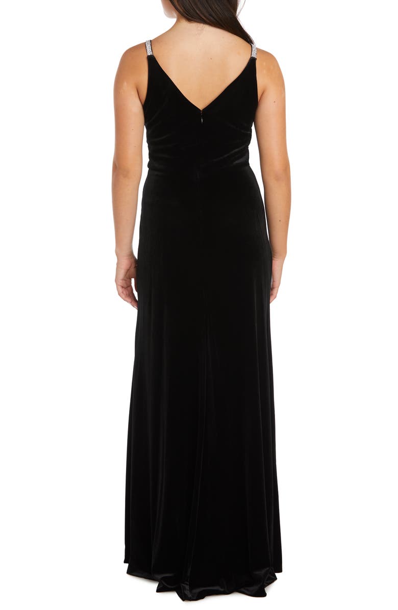 Nightway Stretch Velvet V-Neck Gown, Alternate, color,