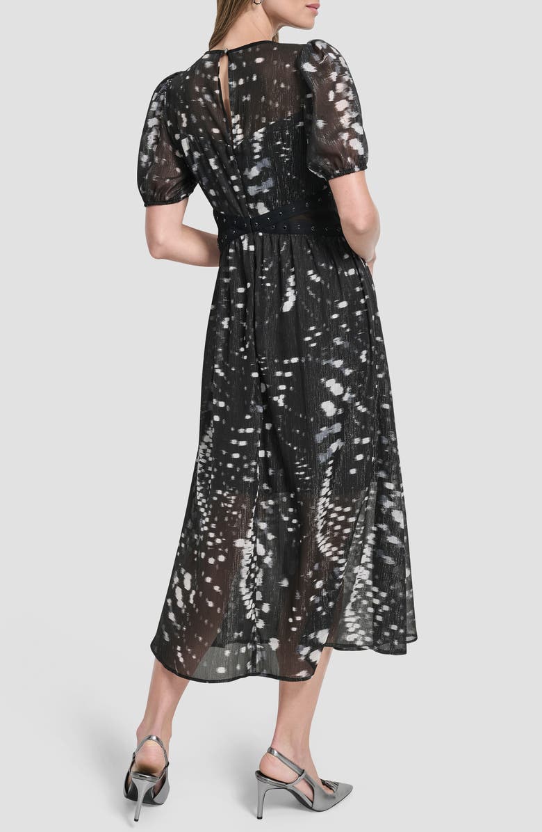 DKNY Shine Puff Sleeve Crinkle Chiffon Dress, Alternate, color, Reflected Lights