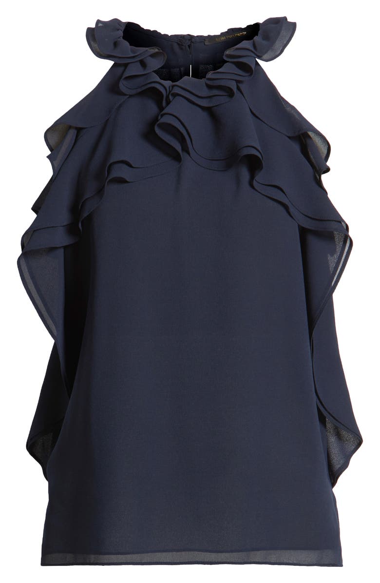 KOBI HALPERIN Ruffle Sleeveless Top, Alternate, color, Navy