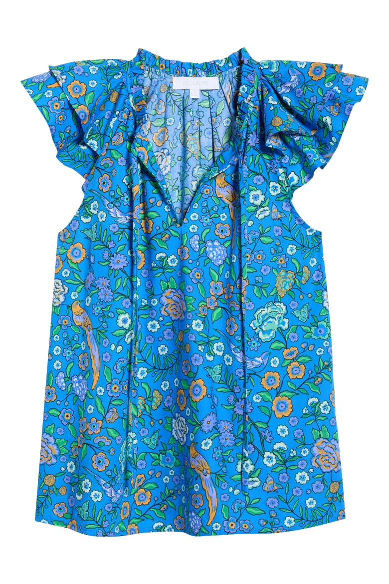 Siya Heidy Floral Flutter Sleeve Cotton Top, Alternate, color, BLUE-GREENS