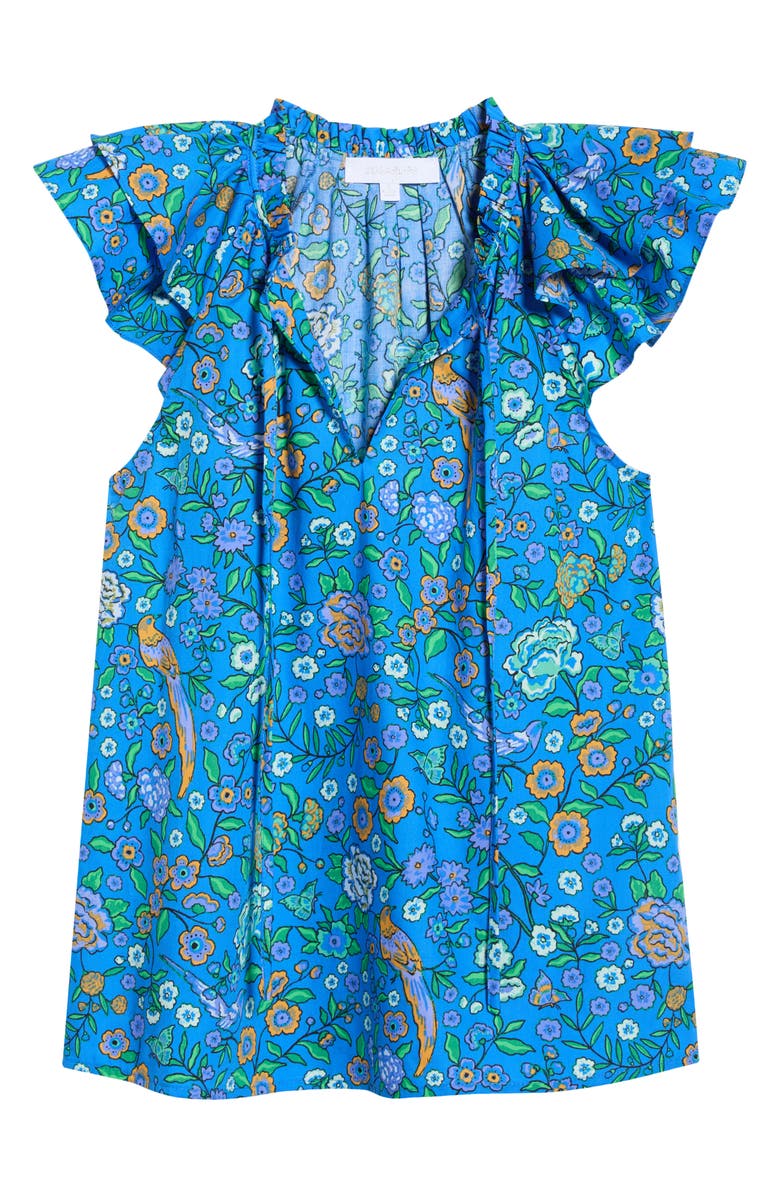 SUGARLIPS Siya Heidy Floral Flutter Sleeve Cotton Top, Main, color, Blue-Greens