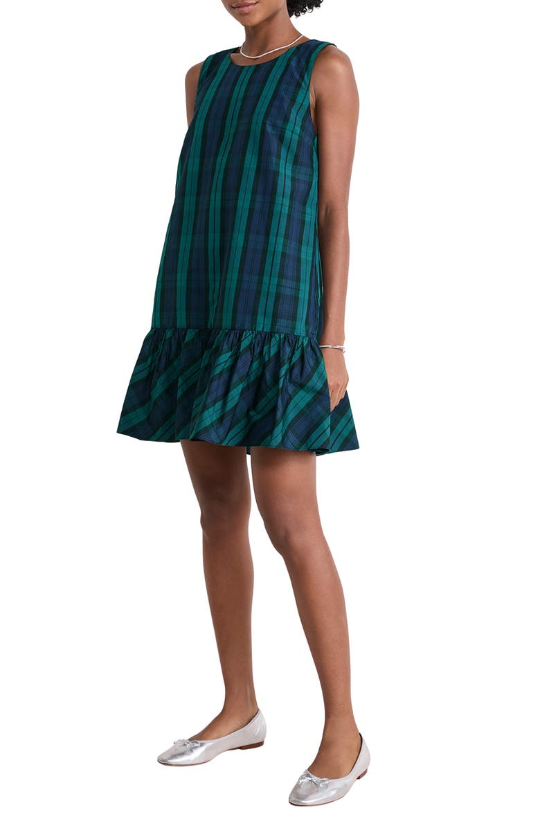 vineyard vines Jody Plaid Sleeveless Ruffle Hem Dress, Main, color, Yuletide Blackwatch