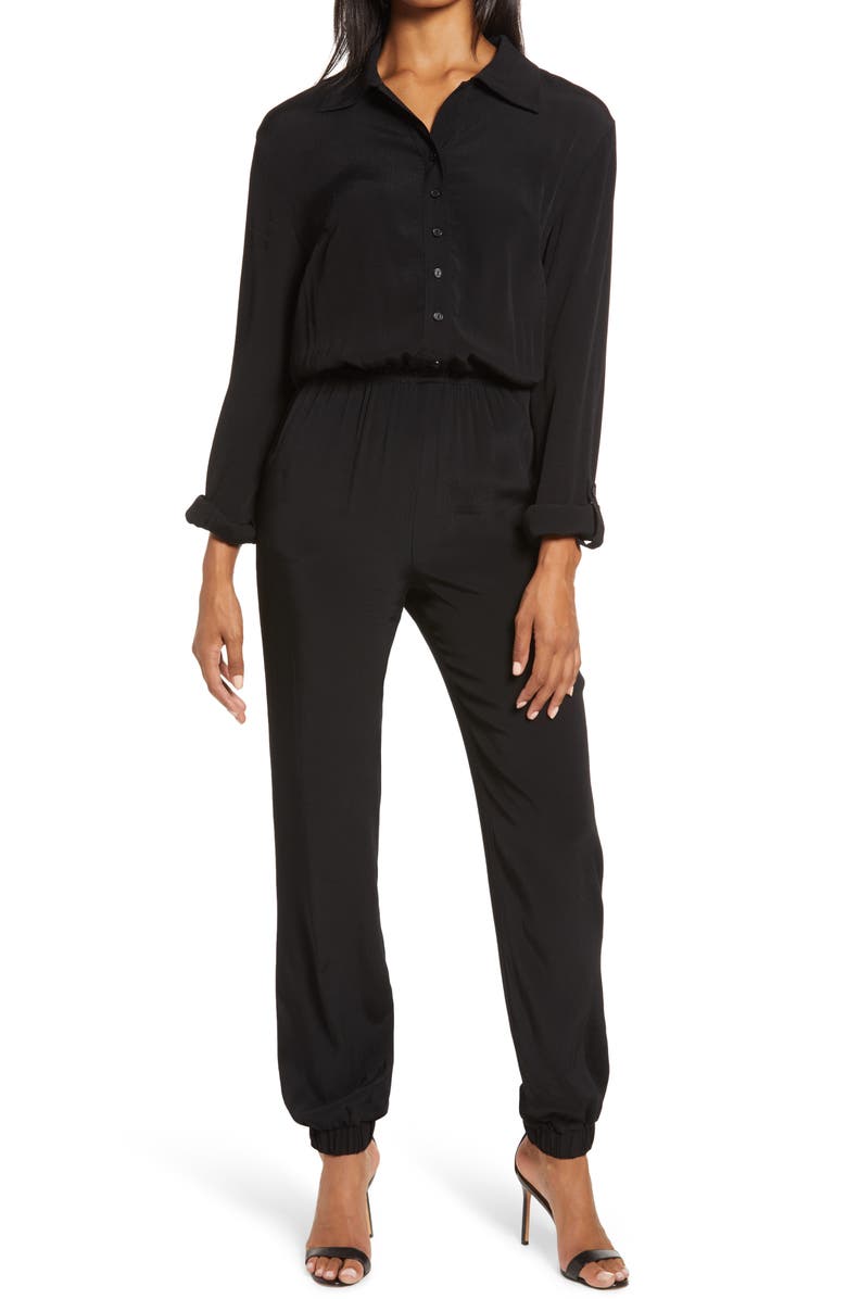 Fraiche by J Long Sleeve Button Front Jumpsuit, Main, color,