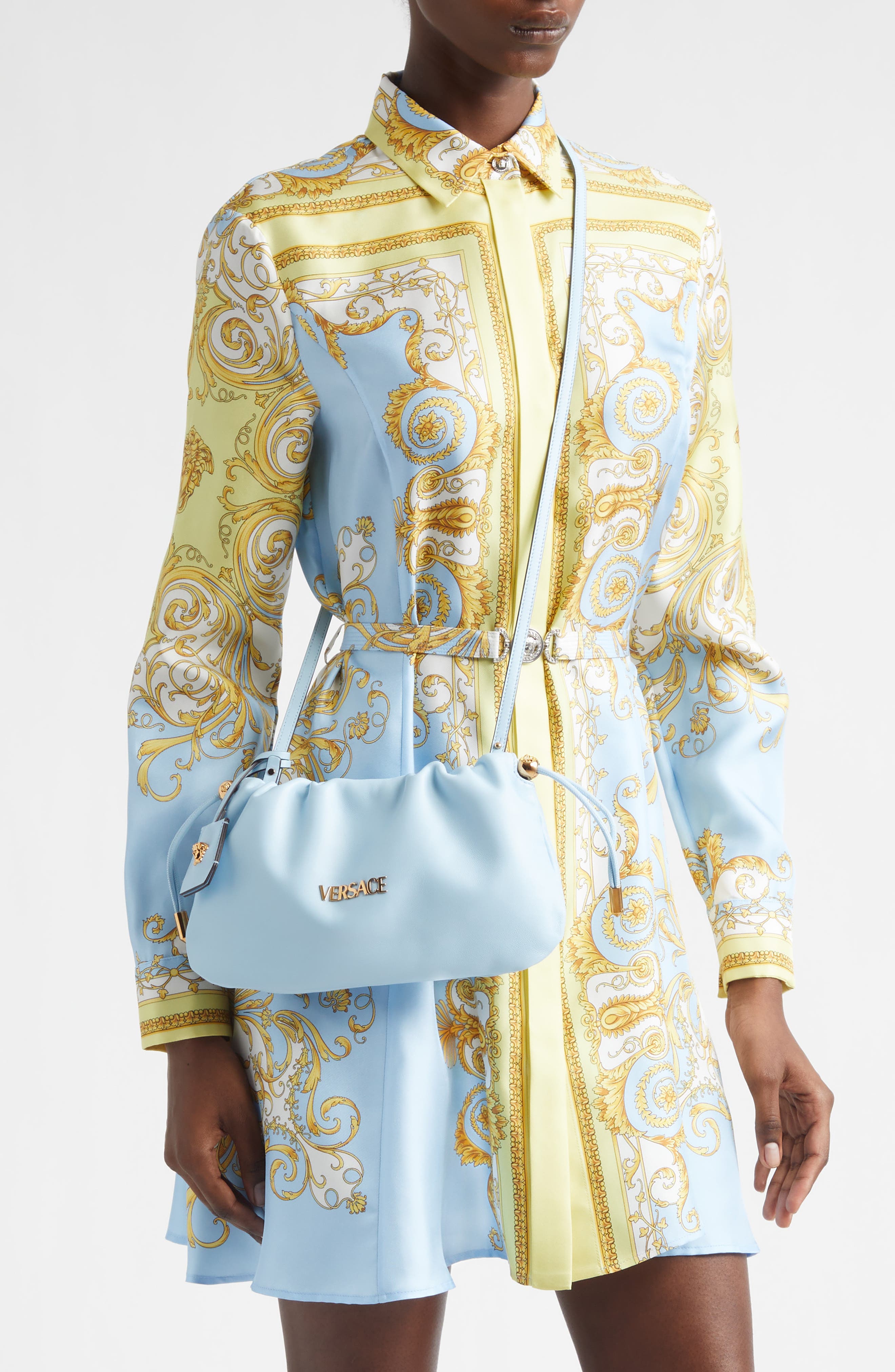 Mini Logo Leather Handbag, Alternate, color, PASTEL BLUE GOLD