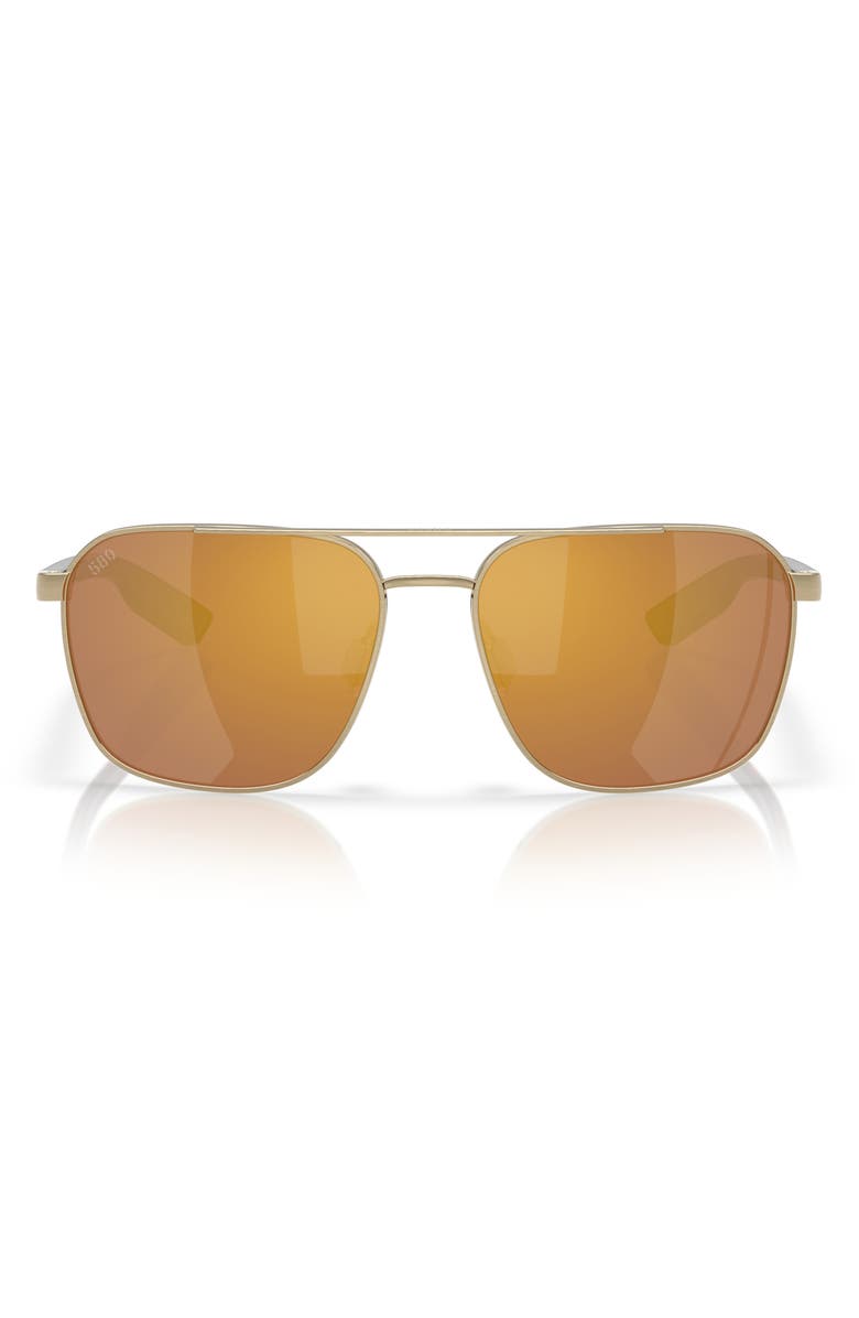 Costa Del Mar 58mm Polarized Mirrored Rectangular Sunglasses, Main, color, Gold/ Gold Mirror 580G
