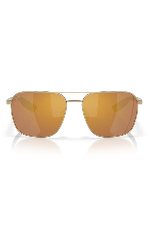 Costa Del Mar 58mm Polarized Mirrored Rectangular Sunglasses in Gold/Gold Mirror 580G 